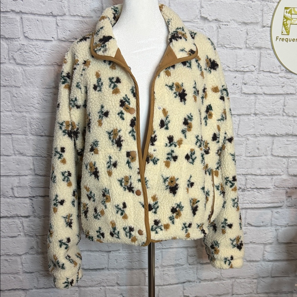 Cream Floral Jacket with Tan Trim